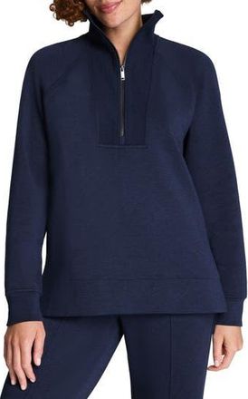 Spanx Air Essentials Brushed Half-Zip Sweatshirt in Heather Timeless Navy at Nordstrom Rack, Size X-Small