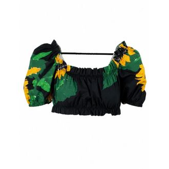 Moschino Blouses, female, Multicolor, Size: S Printed Cotton Poplin Crop Top