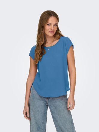 Only Kurzarmbluse ONLY ONLVIC - feminines Blusenshirt in lockerer Form, Damen, Gr. 34, riviera, Web, Obermaterial: 97% Polyester, 3% Elasthan, unifarben, r