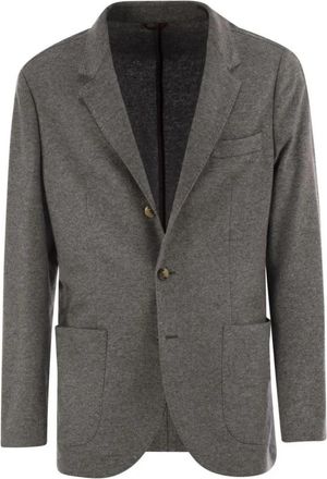 Brunello Cucinelli Gebreide blazer met twee knopen - Heren - Blazers - Grijs - 3XL - Jassen