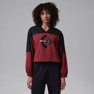 Nike Jordan Womens Jordan Brooklyn Woven Long-Sleeve Graphic Pullover in Black | IF1077-010