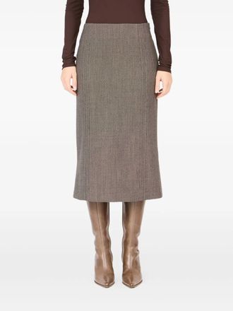 Maison Margiela Womens Brown And Beige Patterned Wool Midi Skirt - Sage Green - Size EU 36 (Womens)