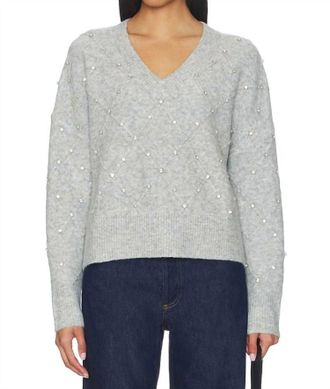 LnA Noma Rhinestone Sweater In Silver Grey