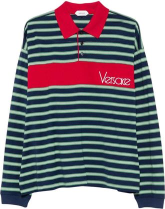Versace Green Striped Logo Polo