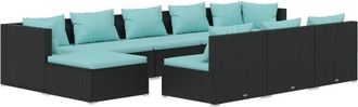 vidaXL Set De Muebles De Jard&iacute;n 10 Pzas Cojines Rat&aacute;n Sint&eacute;tico Negro Vidaxl