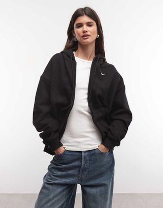 Nike felpa con cappuccio oversize di peso medio con zip intera nera-Nero