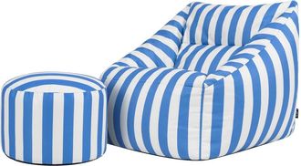 Icon Brand Puf sill&oacute;n y reposapi&eacute;s redondo en tejido tejido a rayas azul cobalto