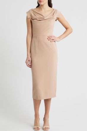 Black Halo Jacqueline Midi Gabardine Sheath Dress in Desert Sand at Nordstrom, Size 12