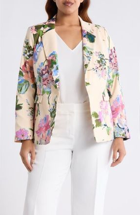 Tahari by ASL Floral One-Button Blazer in Sand Peach at Nordstrom, Size 24W