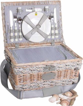 Les Jardins de la Comtesse Cesta picnic de mimbre Chaumont finas rayas azules para 2 personas