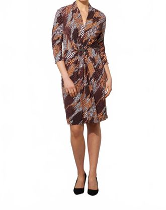 Joseph Ribkoff Printed Gathered Front Dress In Brown Multi