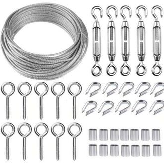OEM Kit De Cuerda Colgante De Acero Inoxidable De 30 M, Kit De Cable Met&aacute;lico, Cable De Acero Inoxidable Revestido De 2 Mm, Con Tensor De Cable M5 Y Ganch