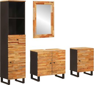 vidaXL Juegos De Ba&ntilde;o Con Caj&oacute;n Natural Madera De Mango Maciza Vidaxl