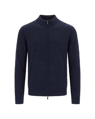 Emporio Armani Virgin Wool Fine Textured Knit Zip-Through Knit