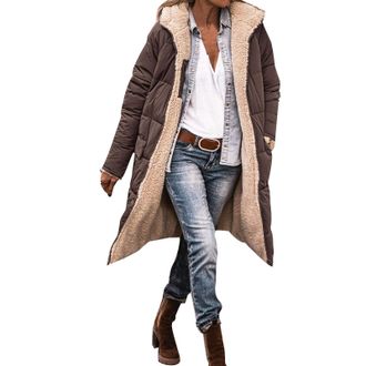 Generic Winter Coats for Women UK Warm Fleece Lined Overcoat Outerwear Full Zip Hooded Long Jackets Ladies Long Sleeve Down Jacket Longline Padded Puffer Coat