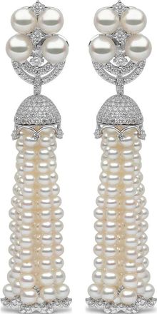Yoko London 18kt white gold Tassel pearl and diamond earrings - women - 18kt White Gold/Akoya Pearl/Freshwater Pearl/Diamond - One Size - Silver