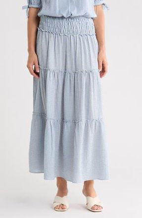 Max Studio Gingham Tiered Skirt in Light Blue/Cream at Nordstrom Rack, Size X-Small