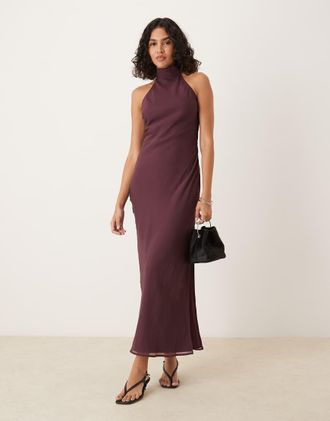 Asos Vestito midi accollato in chiffon color uva-Viola