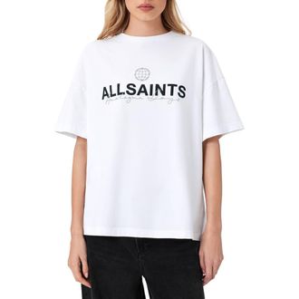 AllSaints Emblem Avri Logo Slit Back Graphic T-Shirt in Jet Black at Nordstrom, Size X-Small
