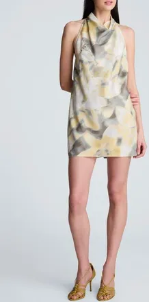 Kenneth Cole Cowl Neck Strappy Minidress in Pastel Yellow Multi at Nordstrom, Size 10