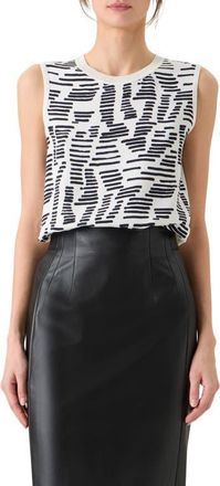 Akris Dance Movements Print Sleeveless Mixed Media Silk Sweater in Ecru-Black at Nordstrom, Size 12