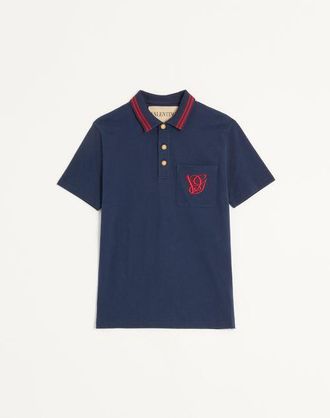 Valentino Cotton Piqu&eacute; Polo Shirt With Vg Embroidery Man BLUE 3XL