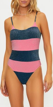 Beach Riot Calista Metallic One-Piece Swimsuit in Seashell Shine Colorblock at Nordstrom, Size X-Large