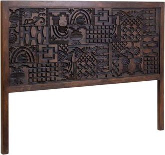 Wanderlust Deco Cabecero de madera tallado artesanal marr&oacute;n 160x3x120h cm