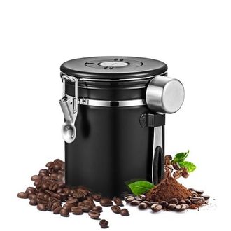 No Brand Recipiente Herm&eacute;tico Para Caf&eacute; Con Cuchara - Tarro De Almacenamiento De Cocina Para Caf&eacute; Molido, Granos, Bizcochos Y Az&uacute;car (negro, 3,5 Litros)