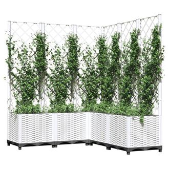 Berkfield Home Garden Planter with Trellis White 120x120x136 cm PP | Size: 120 x 120 x 136 cm