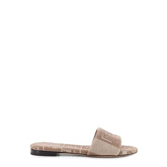 Fendi Sliders, female, Beige, Size: 6 US Jacquard Denim Sandals