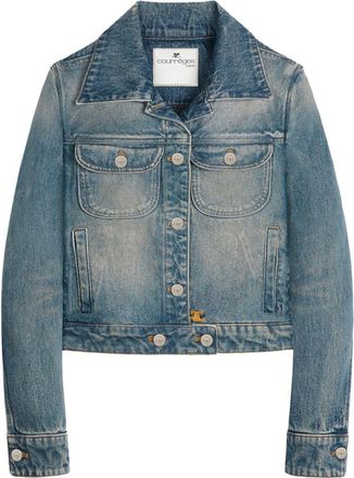 Courr&egrave;ges Trucker logo-embroidered denim jacket - women - Cotton - 34 - Blue