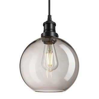 Industville Brooklyn Glass Globe Pendant - 9 Inch - Mocha in Black | Size: 9 inches