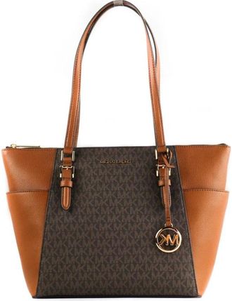 Michael Kors Charlotte Signature Leather Large Top Zip Tote Handtas - Dames - Schoudertassen - Bruin - ONE Size - Leer - Tassen