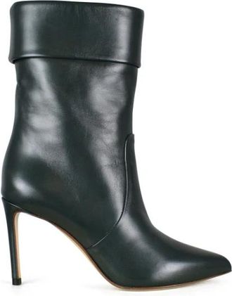 Francesco Russo R1B561 Leren Enkellaarsjes - Dames - Laarzen met Hak - Groen - 35 1/2 EU - Leer - Schoenen