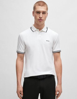 HUGO BOSS Mens BOSS Green Paul Mens Short Sleeve Polo Shirt With Contrast Tipping NOS - White 100 - Size: 44