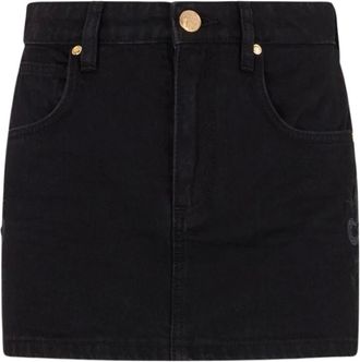 Roberto Cavalli Rokken, Dames, Zwart, M, Denim, Denim Minirok Met Slangenborduursel