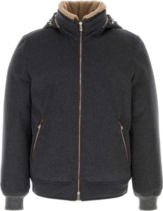 Brunello Cucinelli Donsjack met afneembare capuchon - Heren - Winterjassen - Grijs - S - Katoen - Jassen