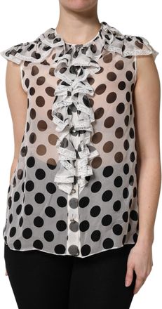 Dolce & Gabbana Womens Polka-Dot Silk Blouse White Cotton Nylon