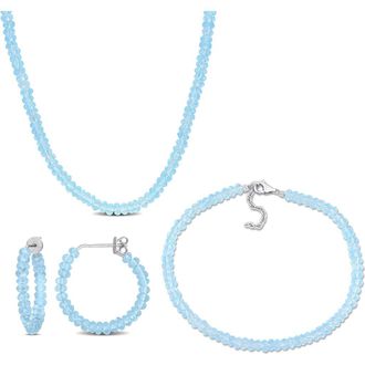 Delmar Beaded Blue Topaz Hoop Earrings, Bracelet & Necklace Set at Nordstrom Rack