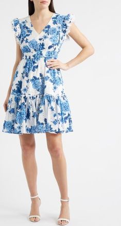 Anne Klein Floral Eyelet Lace Dress in Marina Multi at Nordstrom, Size Xx-Small