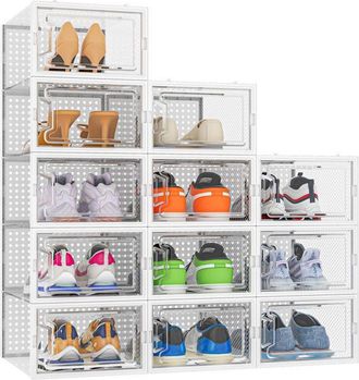 OEM 12pcs Rangement Chaussure,bo&icirc;tes De Rangement Pour Chaussures En Plastique Transparent Empilables,conteneurs Pour Organisateur