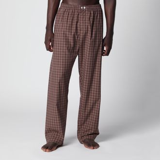 Tekla Serra-colored cotton pajama pants with check pattern