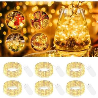 OEM Juego De 6 Guirnaldas De Luces Led Con Bater&iacute;a, Peque&ntilde;as, 2 M, 20 Led, Cable Plateado, Mini Guirnaldas De Luces, Funcionan Con Pilas, Micro Cable, Imp