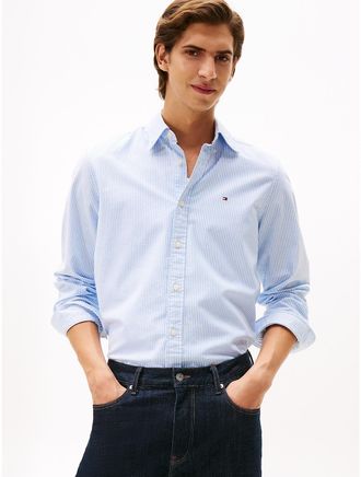 Tommy Hilfiger Mens Regular Fit Stripe Stretch Oxford Shirt - Provence/Optic White Stripe - XXXL