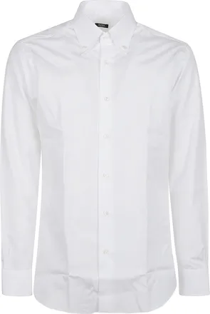Barba Long Sleeve Neck Crisp White Button-Down Shirt