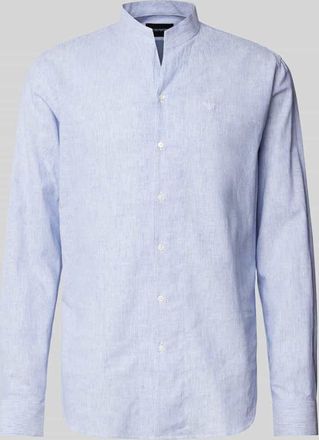 Emporio Armani Regular Fit Freizeithemd aus Leinen-Baumwoll-Mix in Hellblau, Größe 38