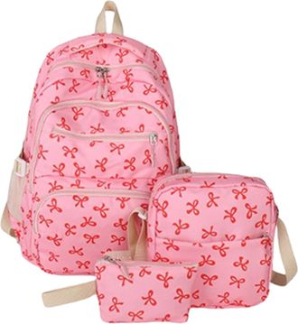 Generic 3Pcs/Set Bow Backpack - Cute Kawaiis Backpack, Aesthetic Nylon Rucksack, Durable and Lightweight Rucksack, Water Resistant College Bookbag, Bows Patte