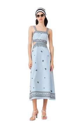 Maje Embroidered linen blend maxi dress in Blue Sky at Nordstrom, Size 40 Eu