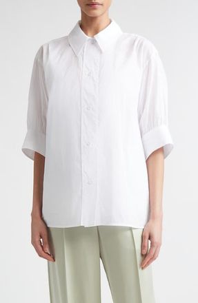 Jil Sander Boxy Puff Sleeve Cotton Poplin Button-Up Shirt in Optic White at Nordstrom, Size 8 Us